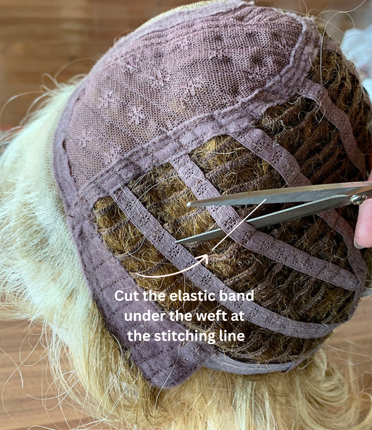 Cut here on wig base