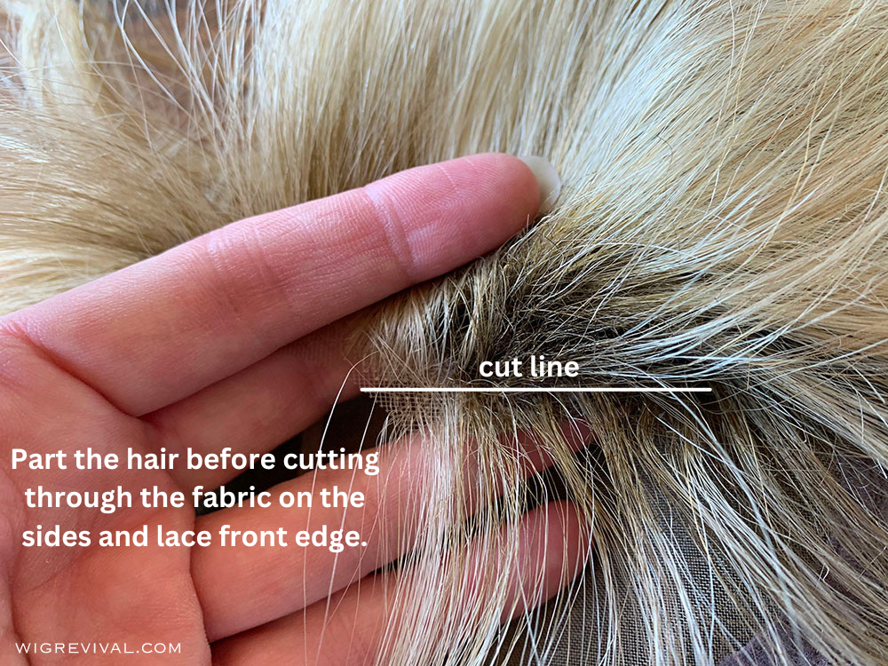 Part the hair before cutting a wig