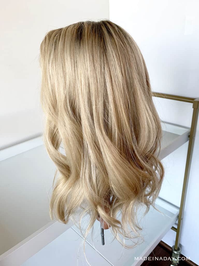 18 20 inch rooted light dimensional blonde topper, beach wave in topper, add highlights to topper, Color roots on a topper