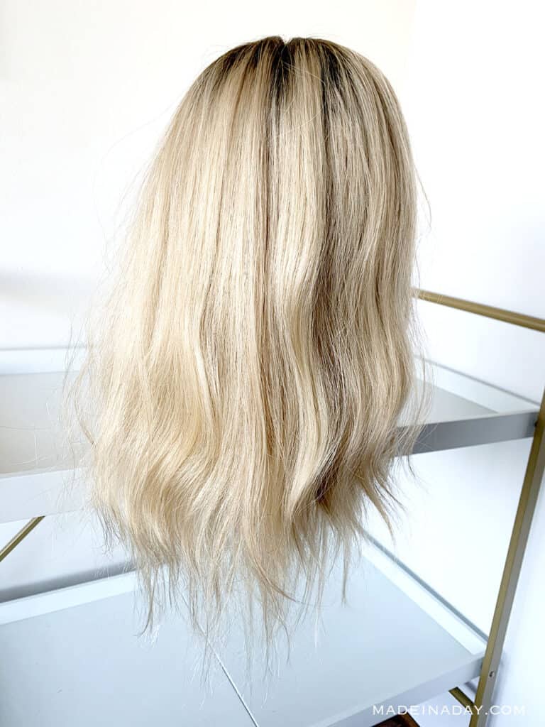 rooted light dimensional blonde Highline topper, add length to hair topper with wefts, 