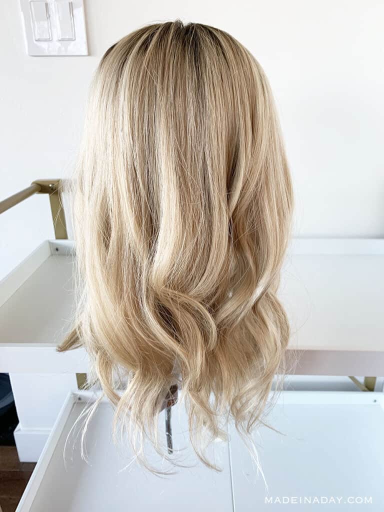 Highline Topper Human Hair Rooted light dimensional blonde, add roots to a wig, add length to a wig, adding wefts to a wig, customize a topper with wefts