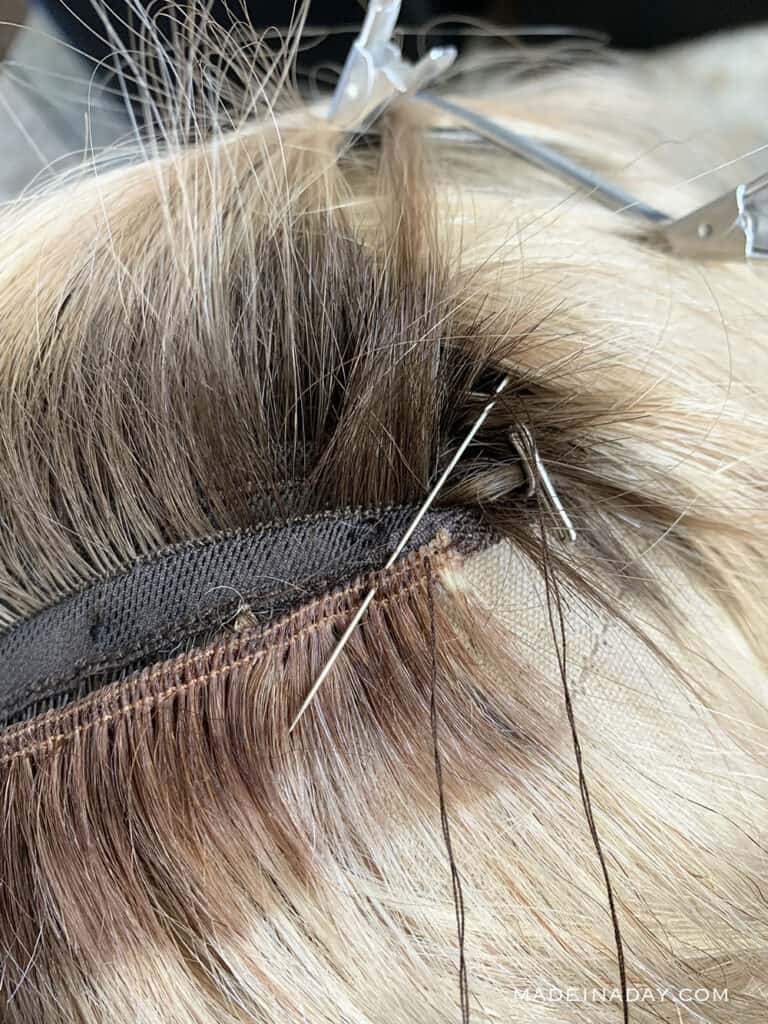 How to sew wefts into a wig, add highlights to a wig with wefts, add length to a wig with wefts, how to you sew hair wefts